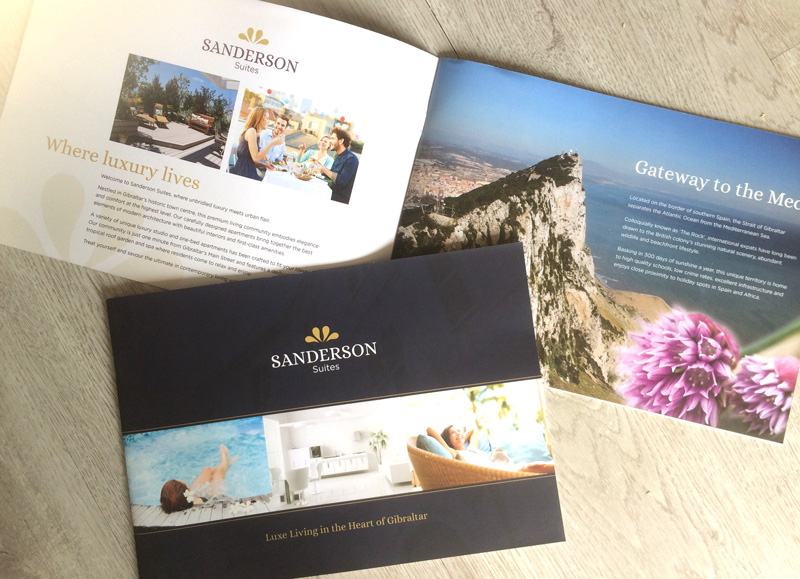 <h2>Sanderson Suites - Branding and Marketing</h2></br>
Branding and marketing design for a new boutique development in Gibraltar. I wanted to use something specific to the building, so I adopted some of the doors' cornice features, simplifiying the shapes to create a more elegant design.
