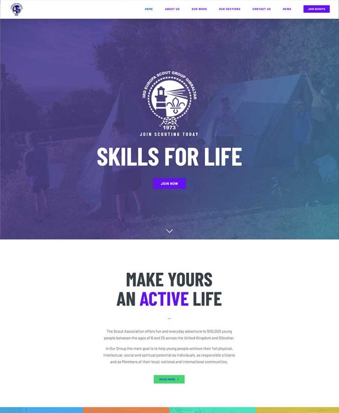 <h2>3rd Europa Scouts website</h2>
Website for the 3rd Europa Scouts Troop in Gibraltar.</br></br>

The 3rd Europa Scouts were in need of an online presence. The result is a user friendly design which incorporates the branding colours.</br></br>

3europascouts.gi</br></br>

#websitedesign #responsivedesign
