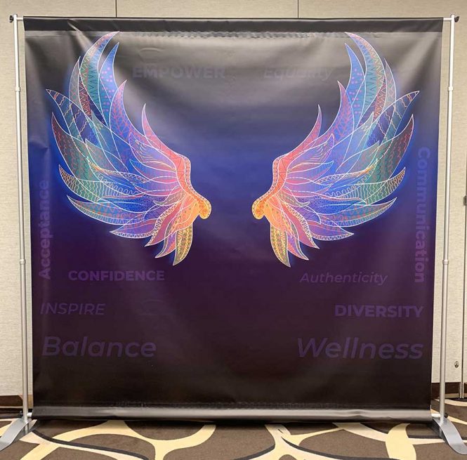 <h2>International Women's Day Conference 2020</h2>
Banner designed for GFSB and WIB International Women's Day Conference 2020 held in March, including the wings illustration. </br></br>
#internationalwomensday #harnessyourpower #graphicdesign
