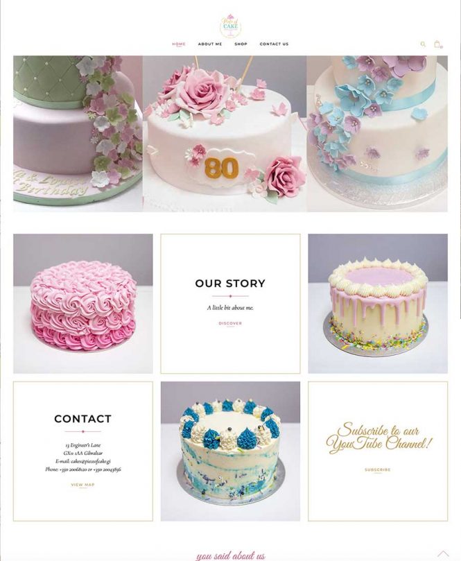 <h2>Piece of Cake website</h2>
Website design of Gibraltar's favourite bakery.</br>
You can now order both cakes and cupcakes online.</br></br>

A responsive website for desktop and mobile.</br></br>

pieceofcake.gi</br></br>

#websitedesign #responsivedesign #ecommerce