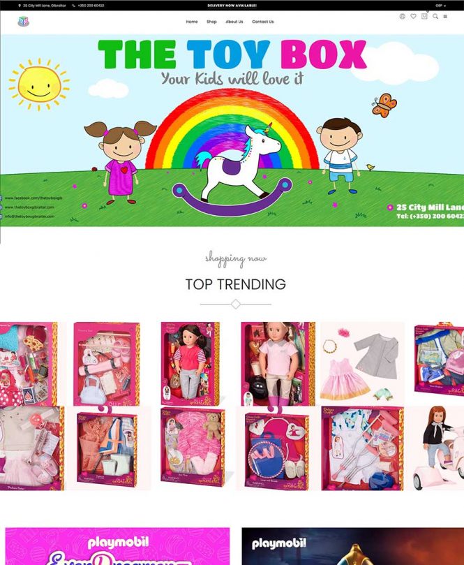 <h2>The Toy Box Gibraltar Website</h2>
Niche Creative Solutions is proud have created Gibraltar's first online toy shop!</br></br>

A responsive website for desktop and mobile.</br></br>

thetoyboxgibraltar.com</br></br>

#websitedesign #responsivedesign #ecommerce