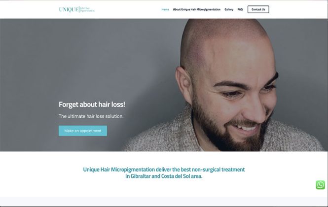 <h2>Unique Hair Micropigmentation</h2>
Website promoting the first of its kind in Gibraltar.